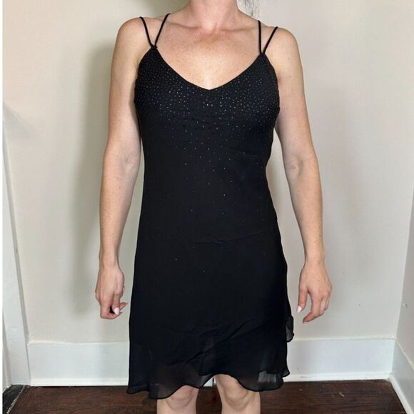 Vintage Open Back Made in USA Black Sparkly Dress Size Large - Picture 4 of 6